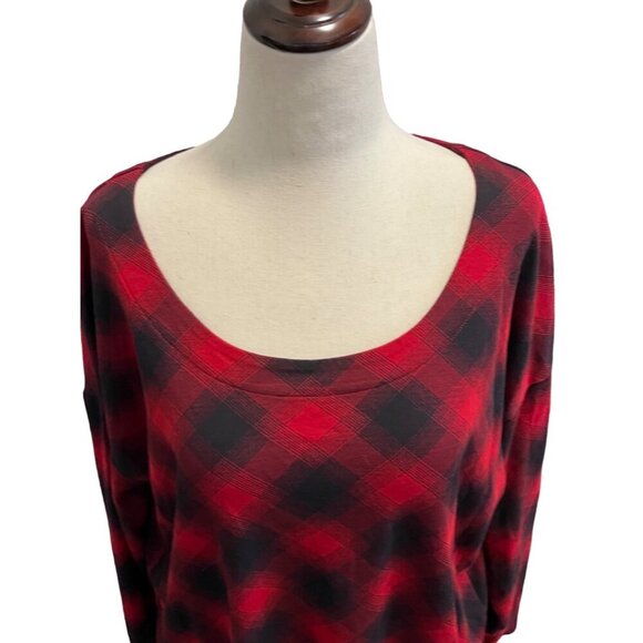 J Jill LP Simply Supima Scoop Neck Tunic 100% Supima Cotton Red & Black Plaid - Picture 8 of 8